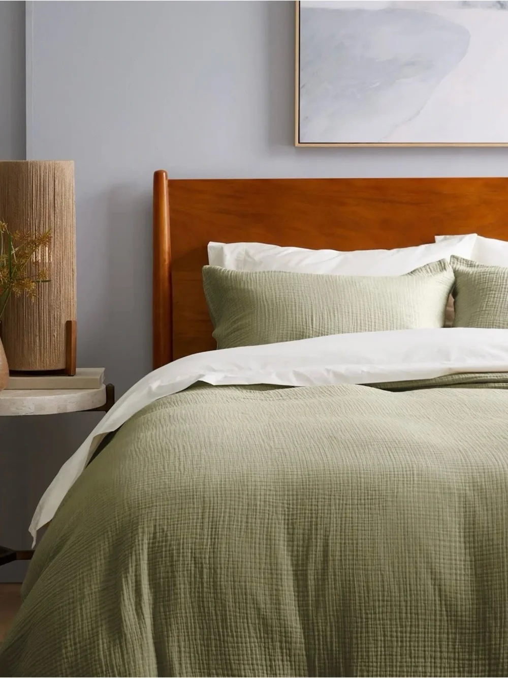 NWOT Quince Organic Cotton Gauze Sham Set, King (Olive)